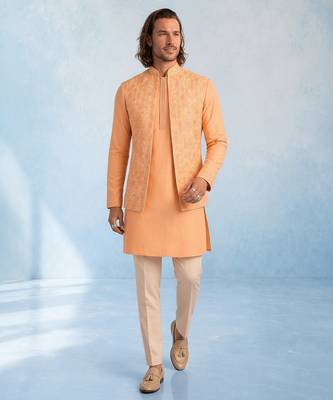 Peach embroidered cotton silk bandhi jacket 3