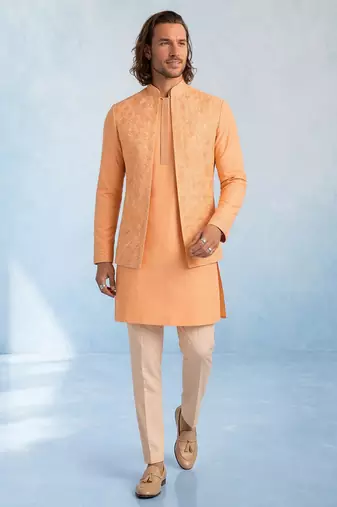 Peach embroidered cotton silk bandhi jacket