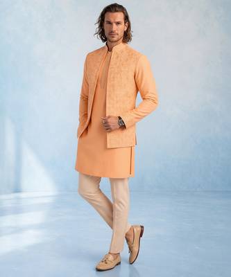 Peach embroidered cotton silk bandhi jacket 4