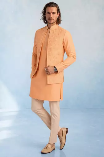 Peach embroidered cotton silk bandhi jacket