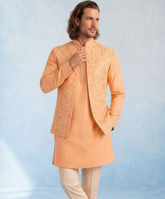 Peach embroidered cotton silk bandhi jacket 5