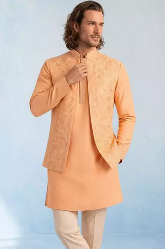Peach embroidered cotton silk bandhi jacket