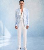 Powder blue and white linen blazer jacket