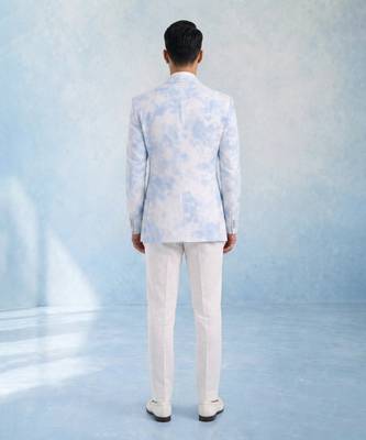 Powder blue and white linen blazer jacket 2