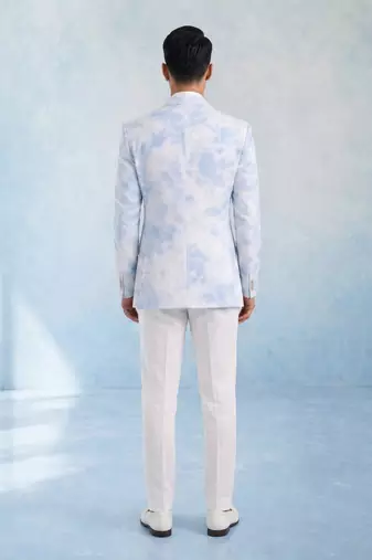 Powder blue and white linen blazer jacket