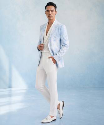 Powder blue and white linen blazer jacket 3