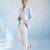 Powder blue and white linen blazer jacket