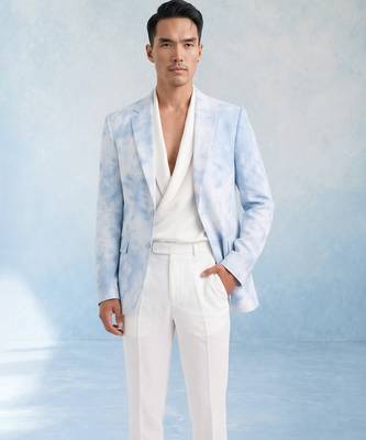 Powder blue and white linen blazer jacket 5