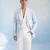 Powder blue and white linen blazer jacket