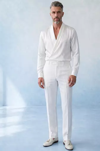 Off white cotton satin draped shirt