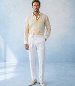 Butter yellow and off white cotton satin shirt