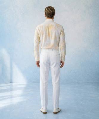 Butter yellow and off white cotton satin shirt 2