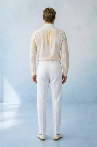 Butter yellow and off white cotton satin shirt