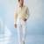 Butter yellow and off white cotton satin shirt