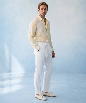 Butter yellow and off white cotton satin shirt 4