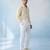 Butter yellow and off white cotton satin shirt