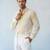 Butter yellow and off white cotton satin shirt