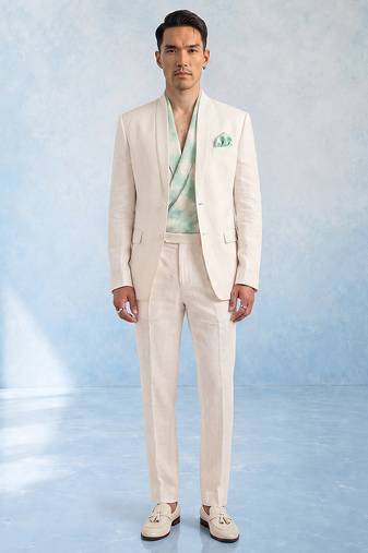 Off white light wool blazer jacket