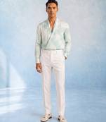 Mint blue and off white cotton satin draped shirt