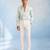 Mint blue and off white cotton satin draped shirt