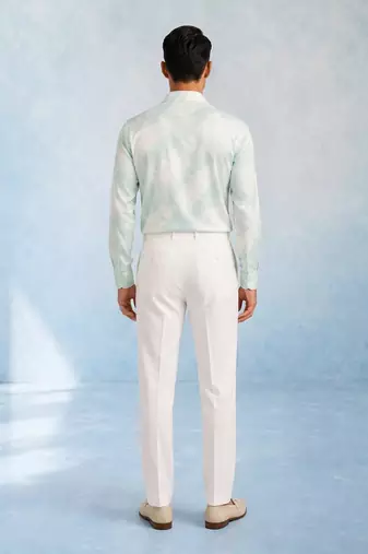 Mint blue and off white cotton satin draped shirt