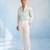 Mint blue and off white cotton satin draped shirt