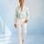Mint blue and off white cotton satin draped shirt