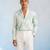 Mint blue and off white cotton satin draped shirt