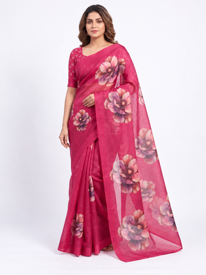 pink erod soft with fancy digital print with tissue saree 1