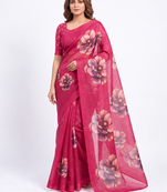 pink erod soft with fancy digital print with tissue saree
