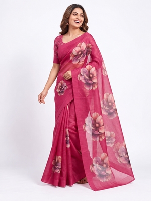 pink erod soft with fancy digital print with tissue saree 5