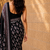 Black ajrakh print with mirror and latkan japan satin saree