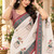 white embroidery work linen saree
