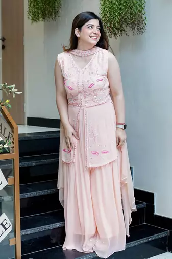 Women's Gorgeous Embroidery Work Georgette Silk Fabric Straight Kurta Sharara and Dupatta Set