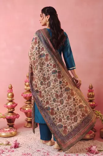 Women's Gorgeous Embroidery Work Pure Silk Fabric Straight Kurta Pant and Dupatta Set2