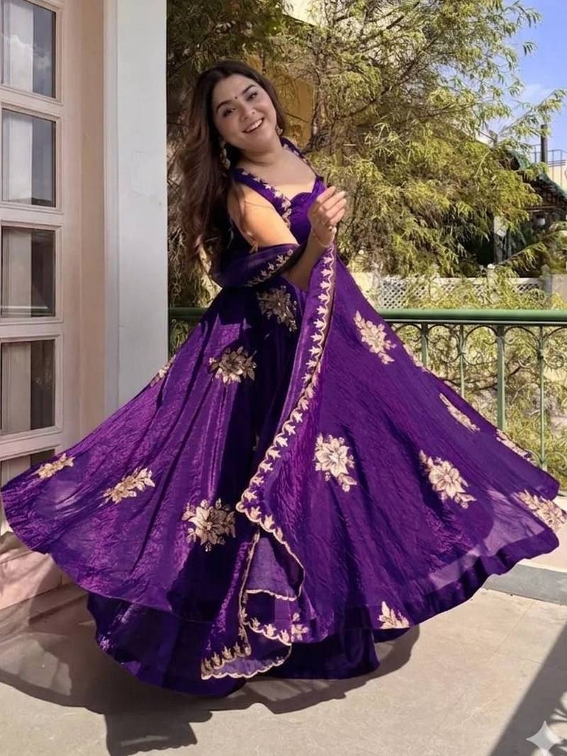 Women's Gorgeous Embroidery Work Fendy Silk Satin Fabric Flared Anarkali Palazzo and Dupatta Set