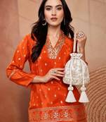 jashn edit off white & gold floral embellished faux silk potli