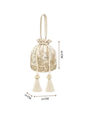 jashn edit off white & gold floral embellished faux silk potli 3
