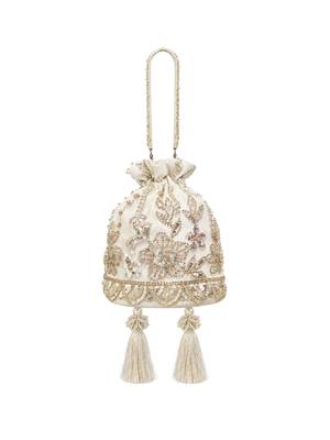 jashn edit off white & gold floral embellished faux silk potli 5