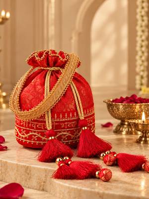 jashn edit red & gold floral embroidered brocade potli 1