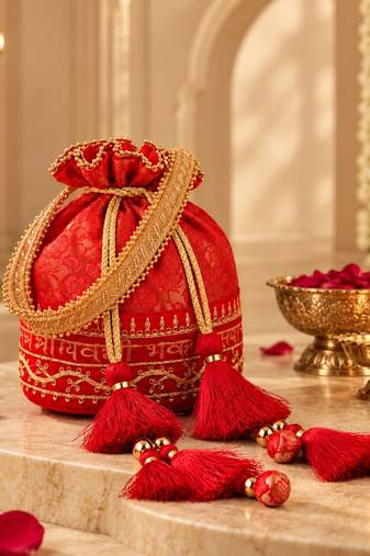 jashn edit red & gold floral embroidered brocade potli