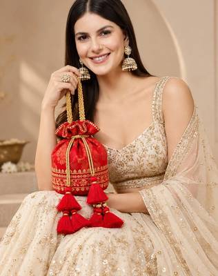 jashn edit red & gold floral embroidered brocade potli 2
