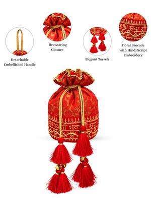 jashn edit red & gold floral embroidered brocade potli 3