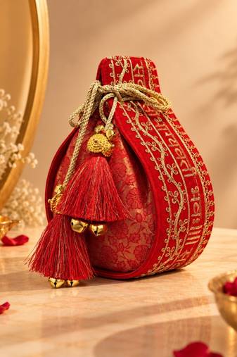 jashn edit red & gold floral embroidered brocade potli