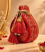 jashn edit red & gold floral embroidered brocade potli