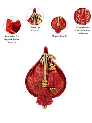 jashn edit red & gold floral embroidered brocade potli 3
