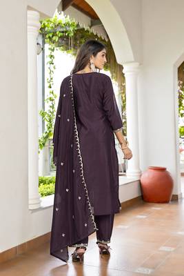 Women's Gorgeous Vichitra Fabric Embroidery Work Straight Kurta Pant and Dupatta Set 4
