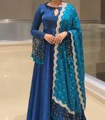 R blue silk blend readymade anarkali suit with embroidery & sequence work