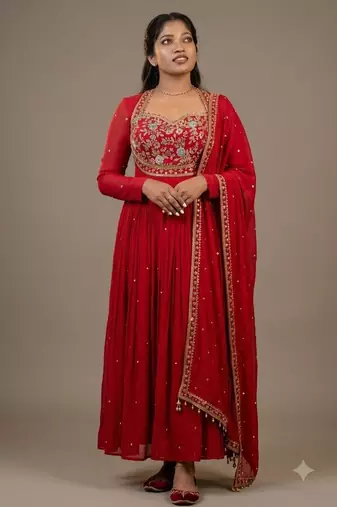 Pink silk blend readymade anarkali suit with embroidery & sequence work