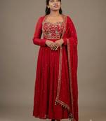 Pink silk blend readymade anarkali suit with embroidery & sequence work